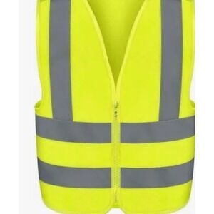 NEIKO Hi-Vis Safety Vest Lime Yellow Reflective Zipper Front Size L construction